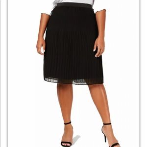 INC Black Pleated Skirt Size 0X 12 Chiffon Knee Length Elastic Waist Lined $79